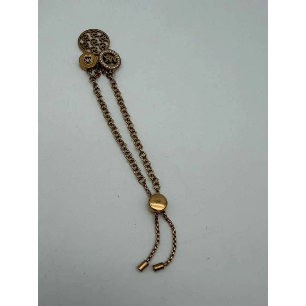 Michael Kors‎ Adjustable Gold Tone Charm Bracelet MK Logo Disc